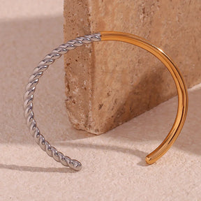 Pulseira Elegante de Aço Inoxidável com Dois Tons