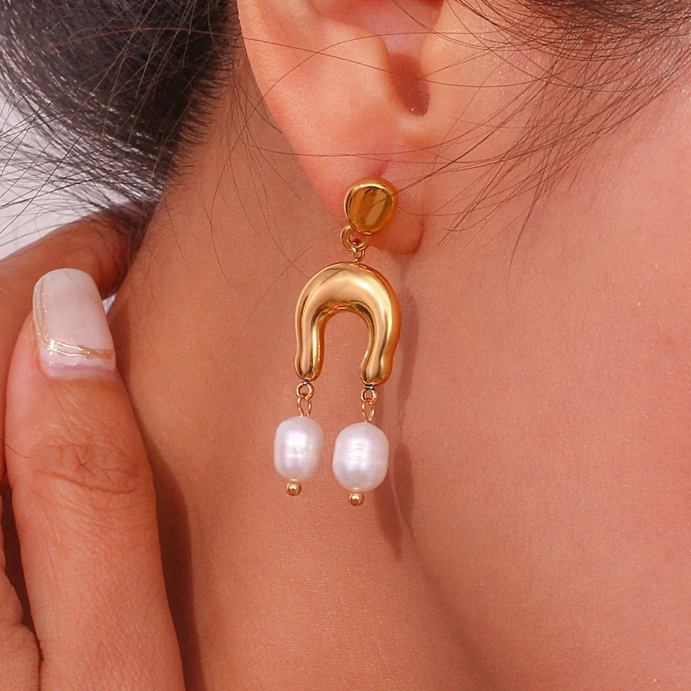 Brincos Boho de Pérola e Zircônia Banhados a Ouro
