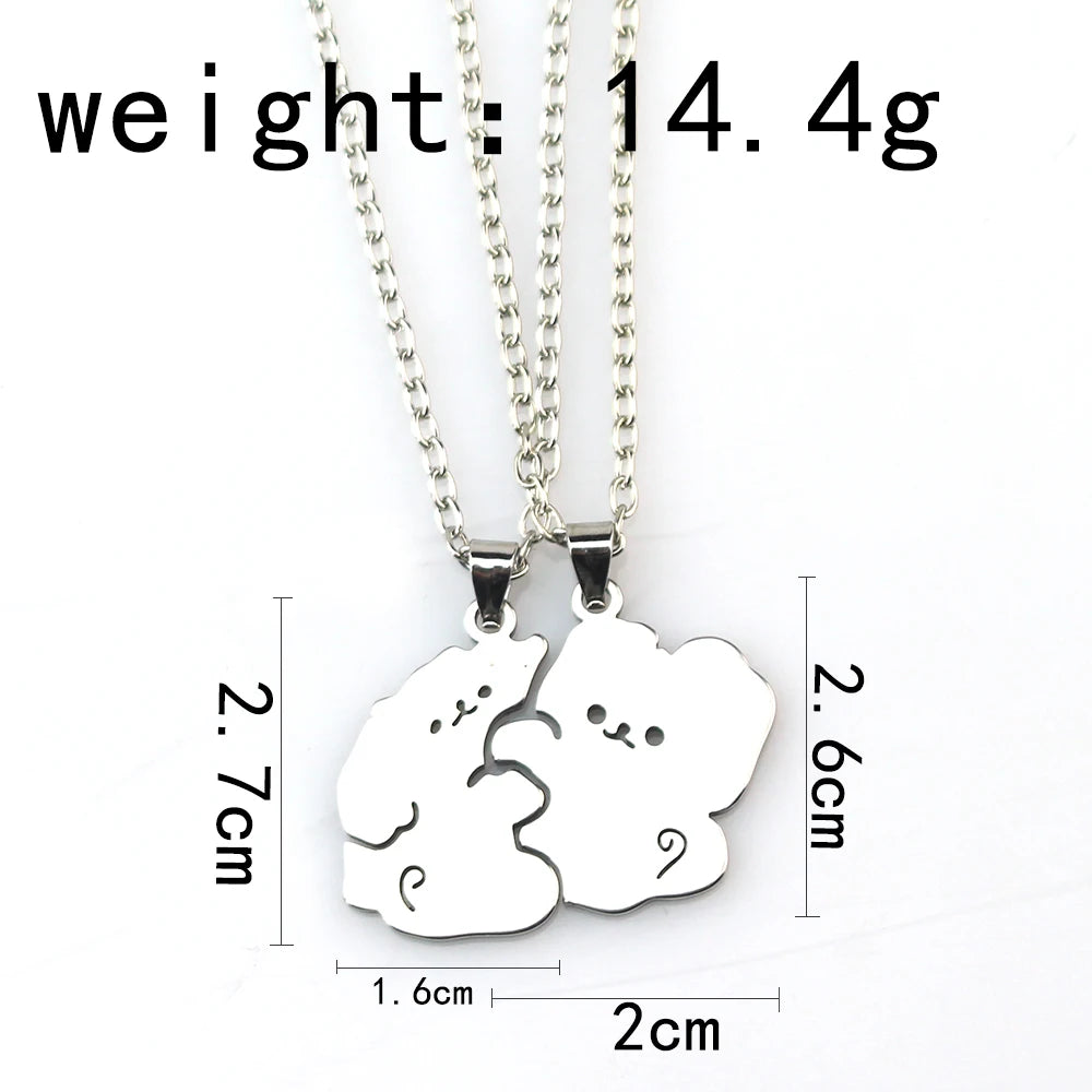 1Pair Cute Animal Hugging Cat Pendant Necklaces Stainless Steel Cat Necklace for Couple Lover Valentine's Day Jewelry Gift