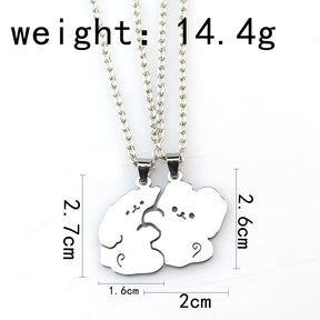 1Pair Cute Animal Hugging Cat Pendant Necklaces Stainless Steel Cat Necklace for Couple Lover Valentine's Day Jewelry Gift