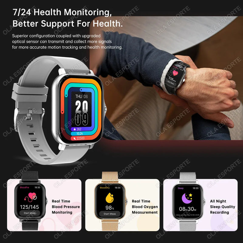 Relógio inteligente para homens mulheres presente 1.69 Polegada ilha inteligente lembrete de mensagem esporte fitness smartwatch bt chamada digital smarthwhatch 2024