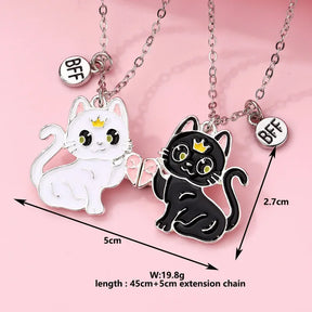 Lovecryst 2Pcs/set Cartoon Animal Alloy Cat Best Friend Necklace BFF Friendship Jewelry Gifts for Kids