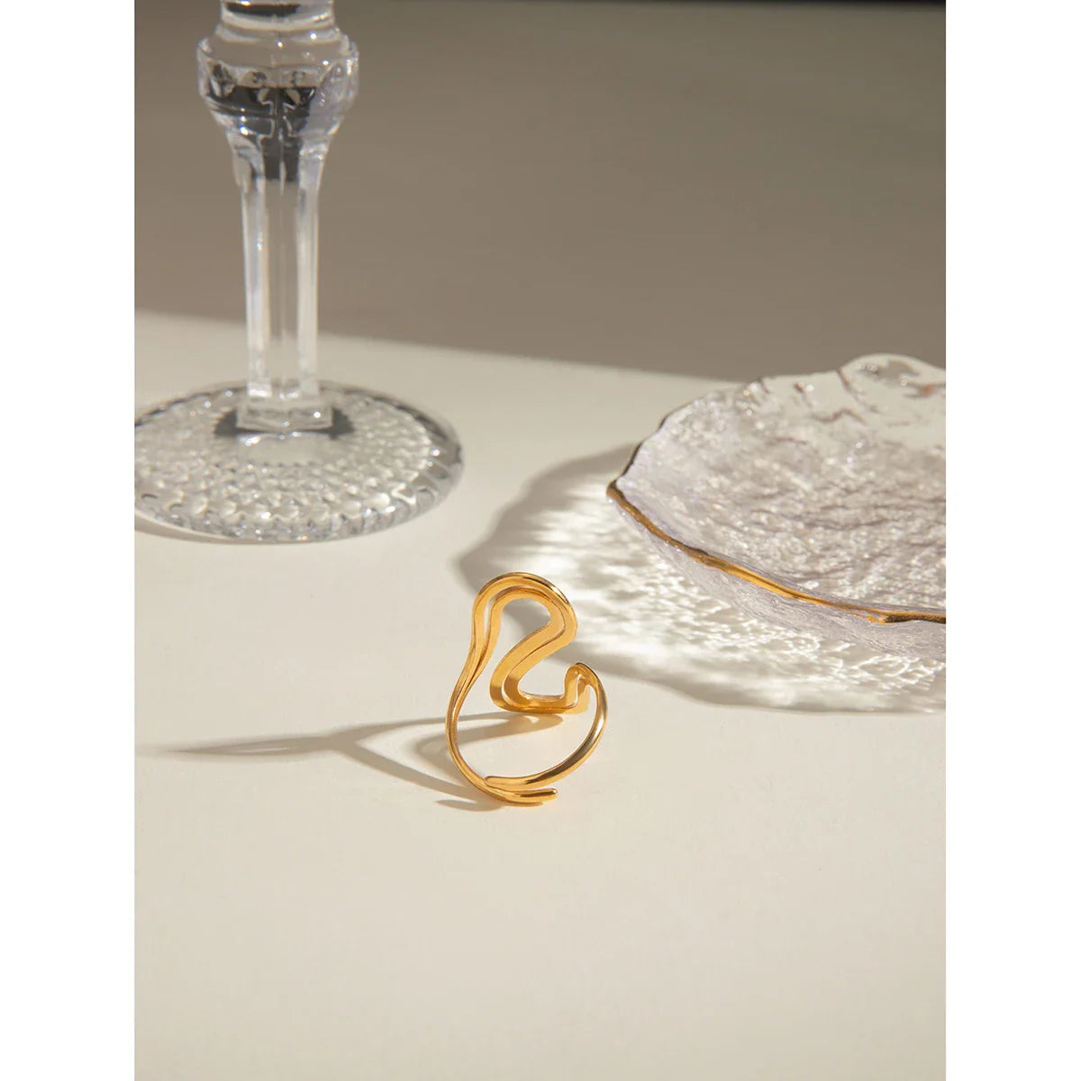 Anel Elegante S Duplo Banhado a Ouro 18K para Mulheres