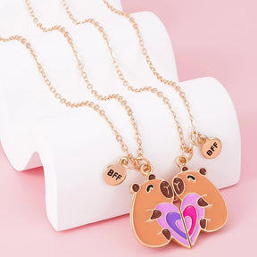 Qpeach 2Pcs/set Cute Cartoon Capybara Pendant Best Friend Girl BFF Necklace for Besties Friendship Jewelry Gifts