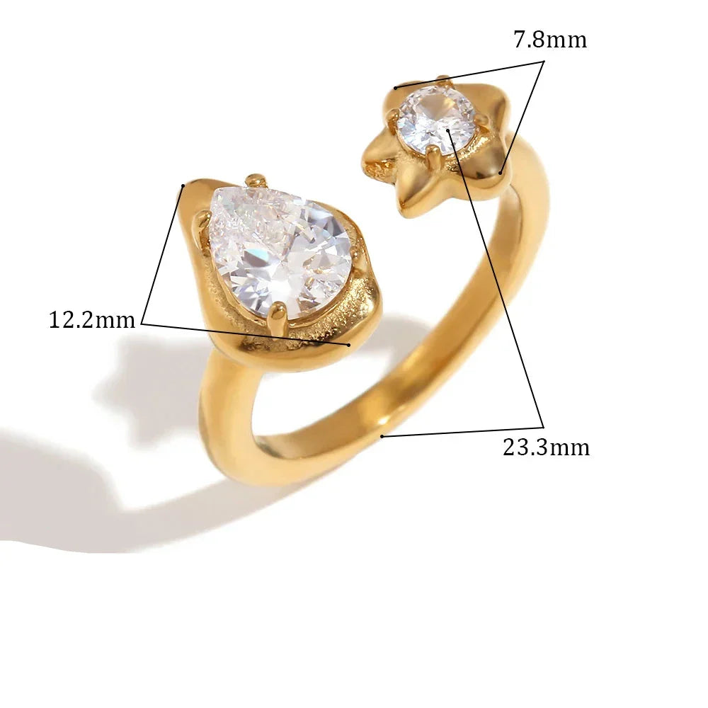 Anel Estrelas e Gotas com Zircônia Banhado a Ouro 18k