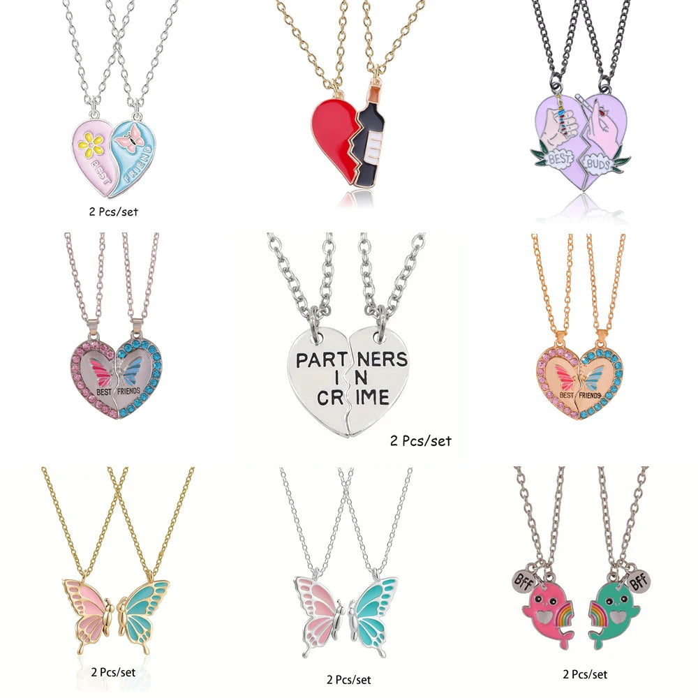 2 Pcs/Set Best Friend Necklace Creative Pentagram Pendant Alloy Accessories Friendship Necklace Best Friend Alloy Pendant
