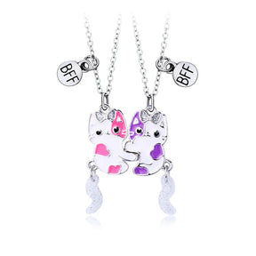 Cute Animal Magnet Necklaces for Women Girls Kawaii Best Friends Cat Rabbit Animal Pendant Chain BFF Friendship Jewelry Gifts