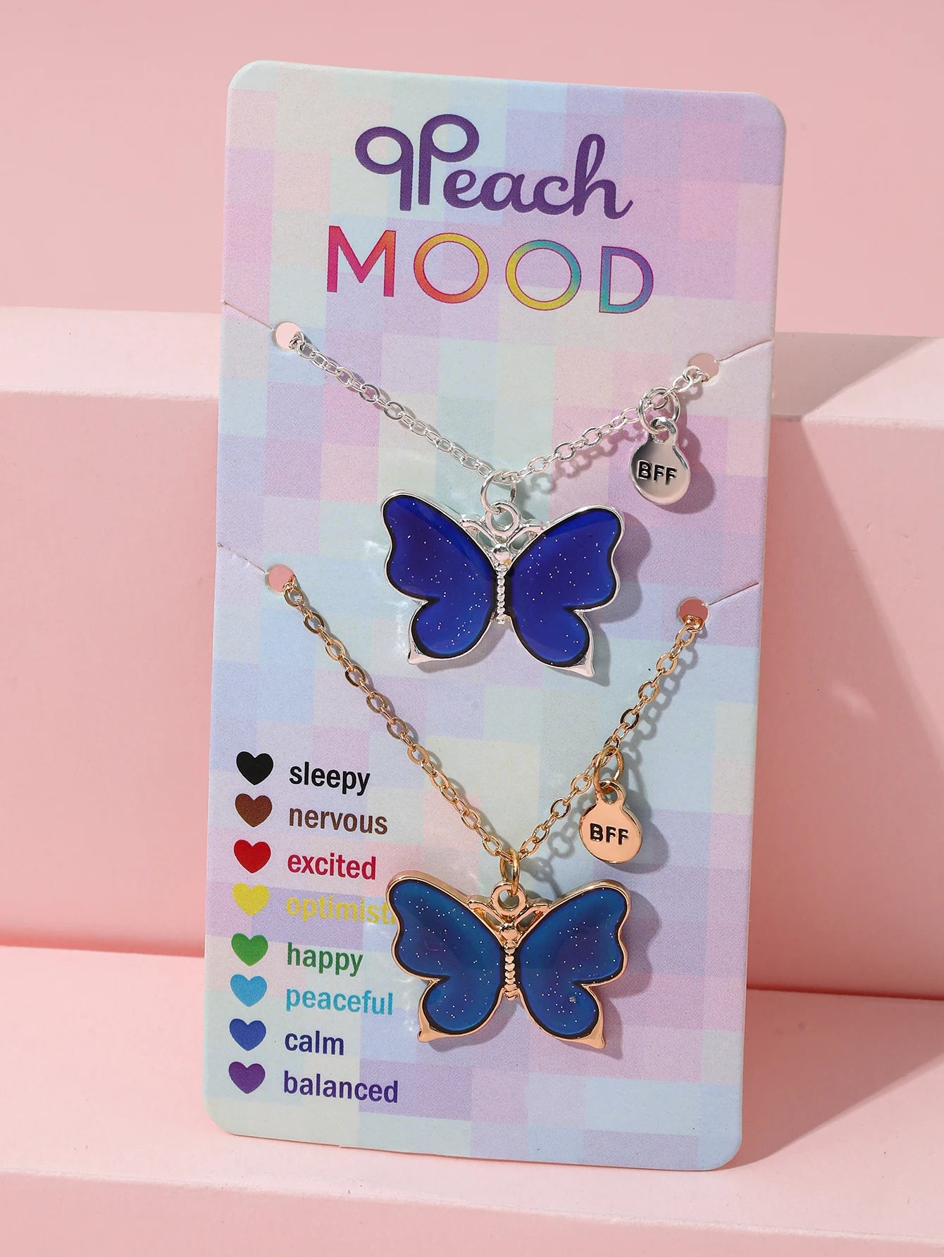 2Pcs/Set Cartoon Cat Butterfly Turtle Temperature-Sensitive Color Changing Pendants Girl Children's Friendship Gift Necklace