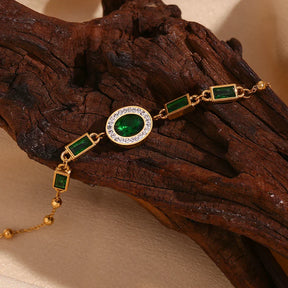 Pulseira Oval Verde com Zircônia Banhada a Ouro 18K