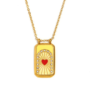 Colar Pingente Tarot Retangular em Aço Inoxidável 18K