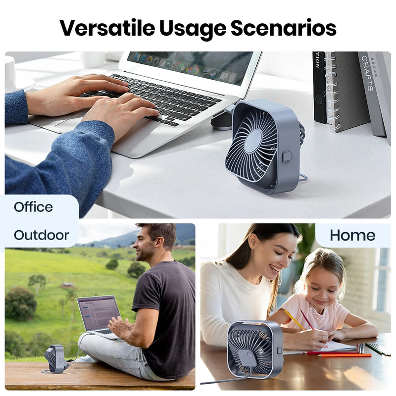 mini ventilador portátil de mesa usb, forte fluxo de ar e operação silenciosa, vento de 3 velocidades, 360 ° giratório, ventiladores