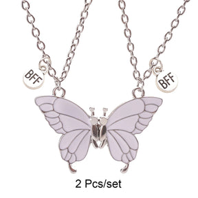 2 Pcs/set Best Friends Pendant Necklace For Woman Magnetic Adjustable Butterfly Lover Broken Heart Chain BFF Jewelry Gifts