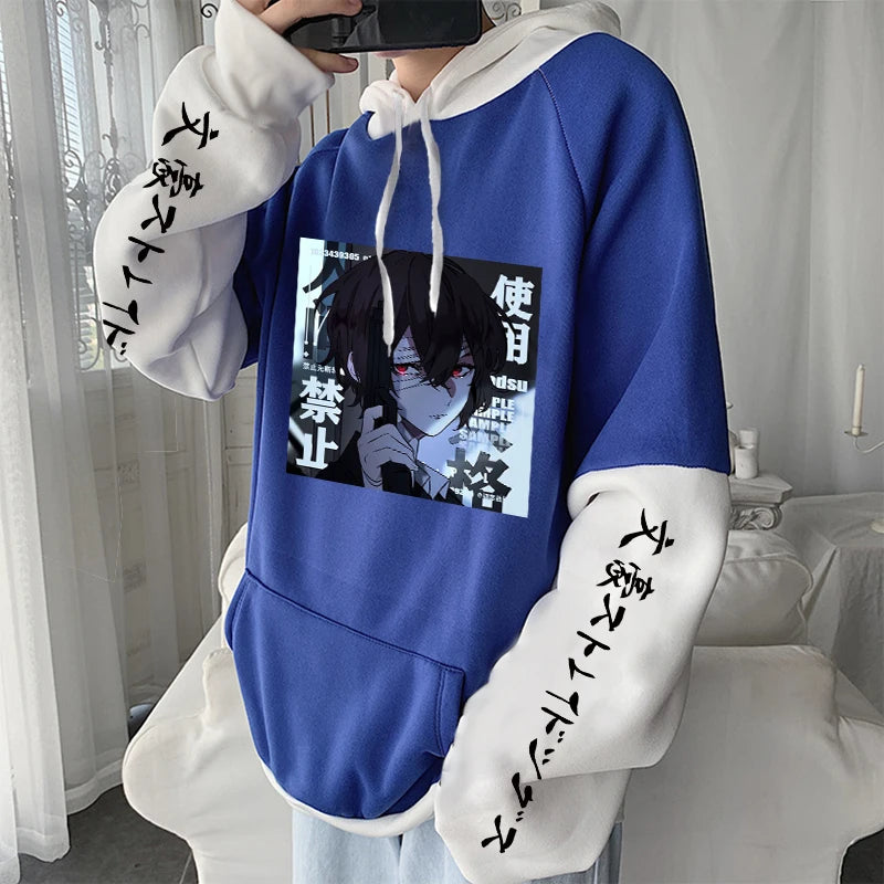 Moletom anime Bungo Stray Dog - com capuz plus size masculino retalhos manga longa moletom harajuku legal osamu dazai manga hoodies