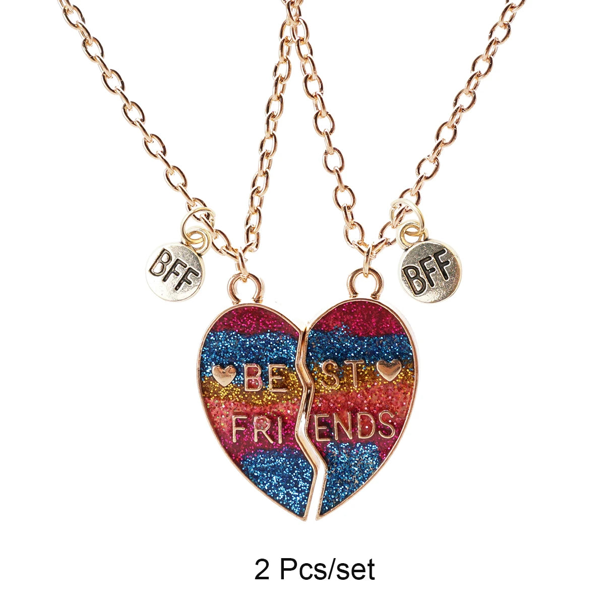 2 Pcs/set Best Friends Pendant Necklace For Woman Magnetic Adjustable Rainbow Daisy Lover Broken Heart Chain BFF Jewelry Gifts