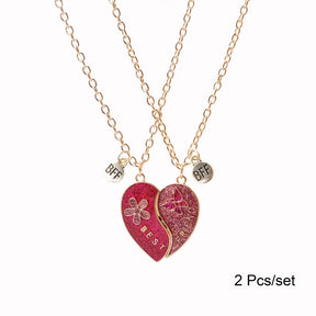 2 Pcs/Set Magnetism Best Friends Pendant Necklace for Women Cute Butterfly Flower Broken Heart Clavicle Chain BFF Best Friends