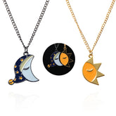 A Set Couple Sun and Moon Splicing Necklace Good Night Expression Pendant Necklace for Women Men Valentine's Day Gift