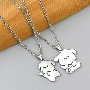 1Pair Cute Animal Hugging Cat Pendant Necklaces Stainless Steel Cat Necklace for Couple Lover Valentine's Day Jewelry Gift