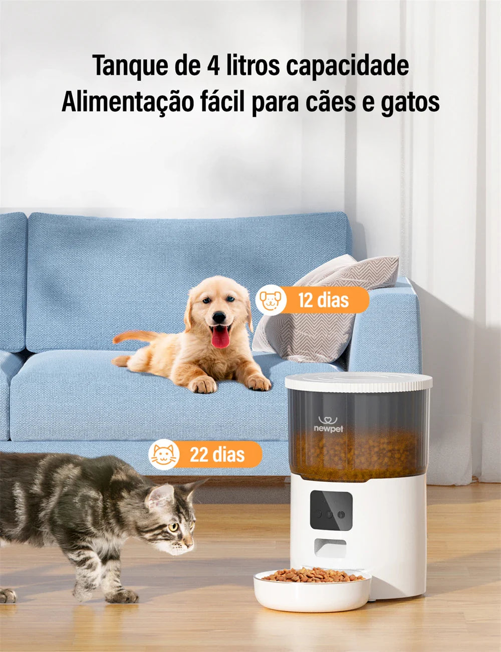 Ração Automática Para Cães e Gatos WiFi Smart Com Gravador De Voz