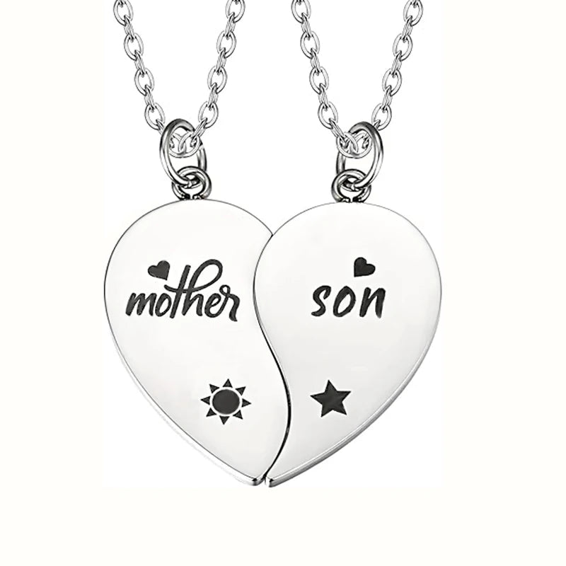 2 Pcs/Set Father Daughter Mother Son Necklace Stainless Steel Heart Puzzle Pendant Necklace Family Jewelry