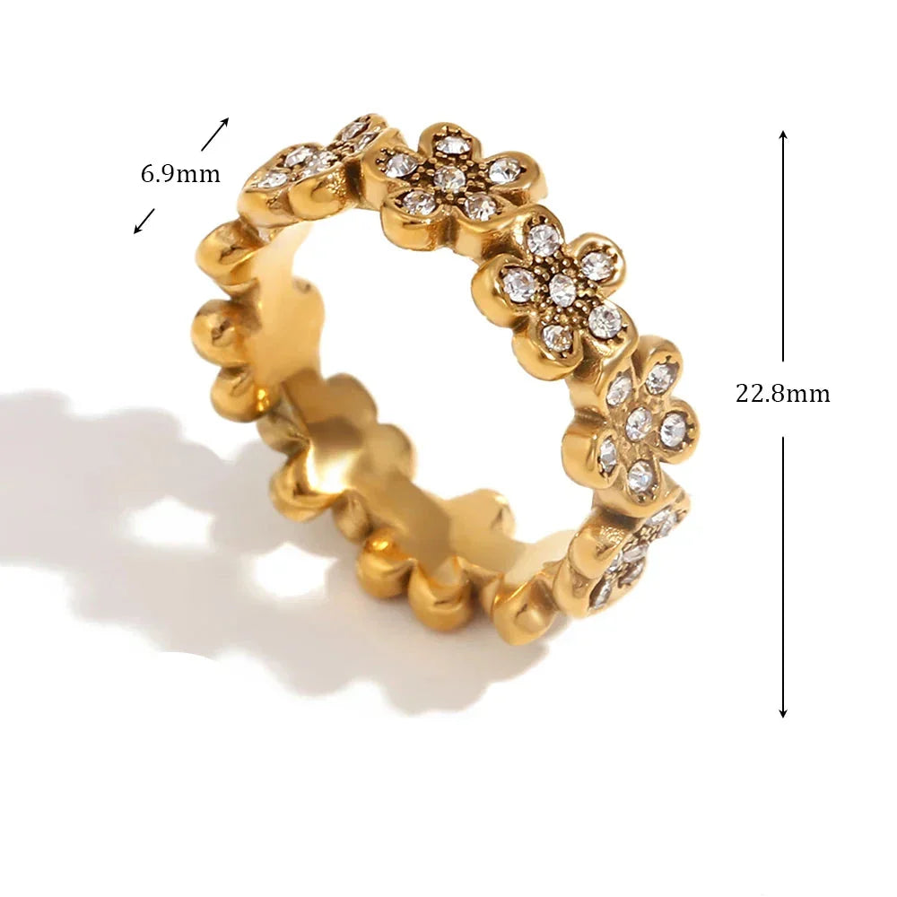 Anel Margarida com Zircônias em Aço Inoxidável Dourado