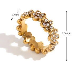 Anel Margarida com Zircônias em Aço Inoxidável Dourado