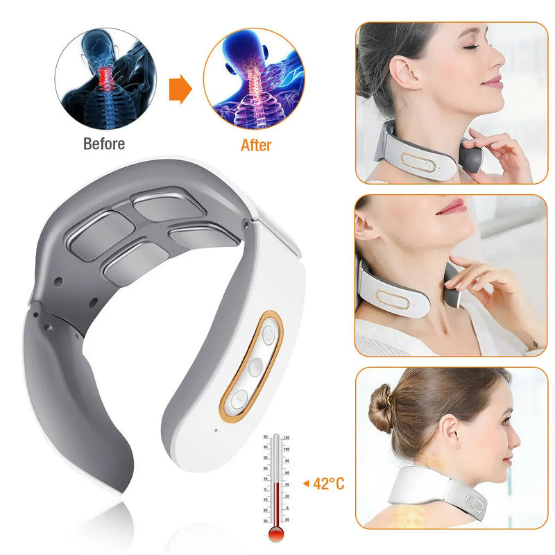 Massageador elétrico de pulso de ombro, pescoço, amassar 4 cabeças, dezenas de pulso magnético, aquecimento de vértebra cervical, relaxamento, alívio da dor, massagem