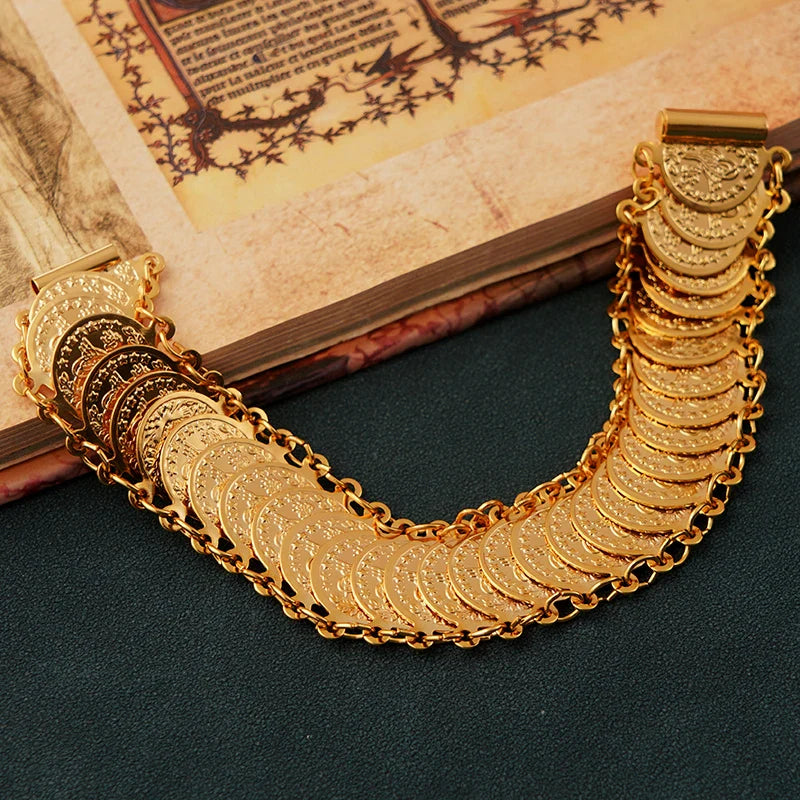 Pulseira Banhada a Ouro com Moeda Turca para Mulheres