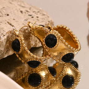 Brincos de Argola Dourados com Ágata Natural