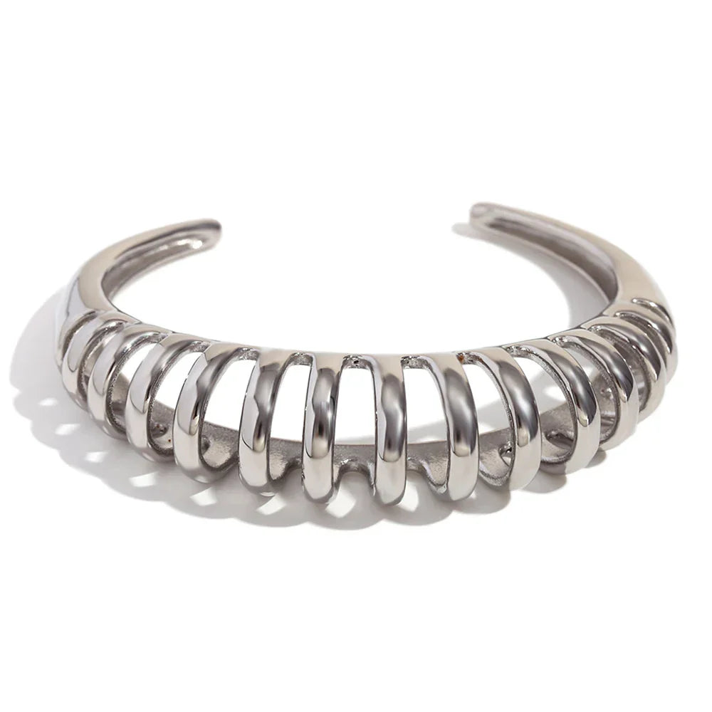 Pulseira Elegante de Aço Inoxidável com Design Ondulado
