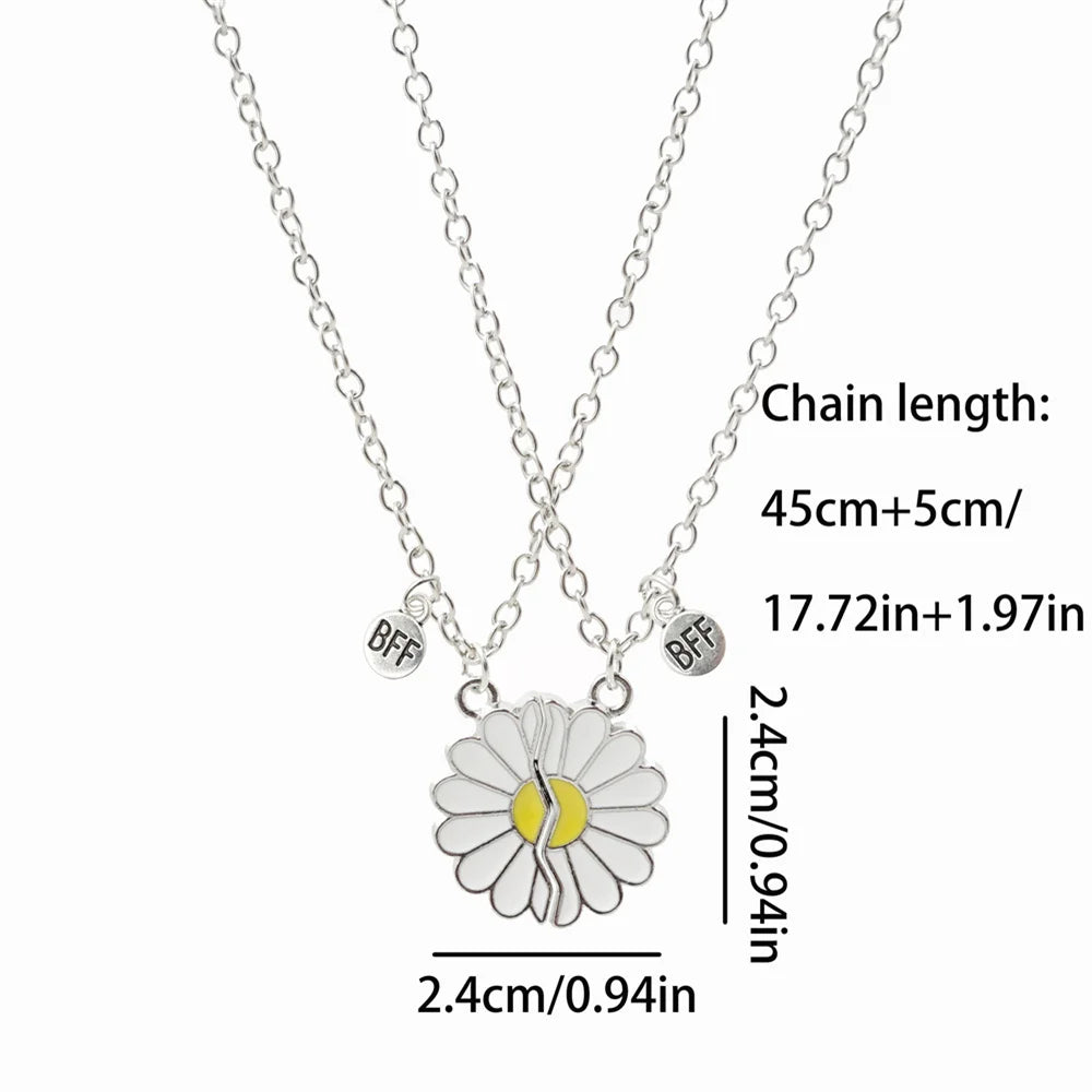 2 Pcs/set Best Friends Pendant Necklace For Woman Magnetic Adjustable Rainbow Daisy Lover Broken Heart Chain BFF Jewelry Gifts