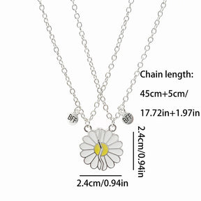 2 Pcs/set Best Friends Pendant Necklace For Woman Magnetic Adjustable Rainbow Daisy Lover Broken Heart Chain BFF Jewelry Gifts