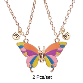 2 Pcs/set Best Friends Pendant Necklace For Woman Magnetic Adjustable Butterfly Lover Broken Heart Chain BFF Jewelry Gifts
