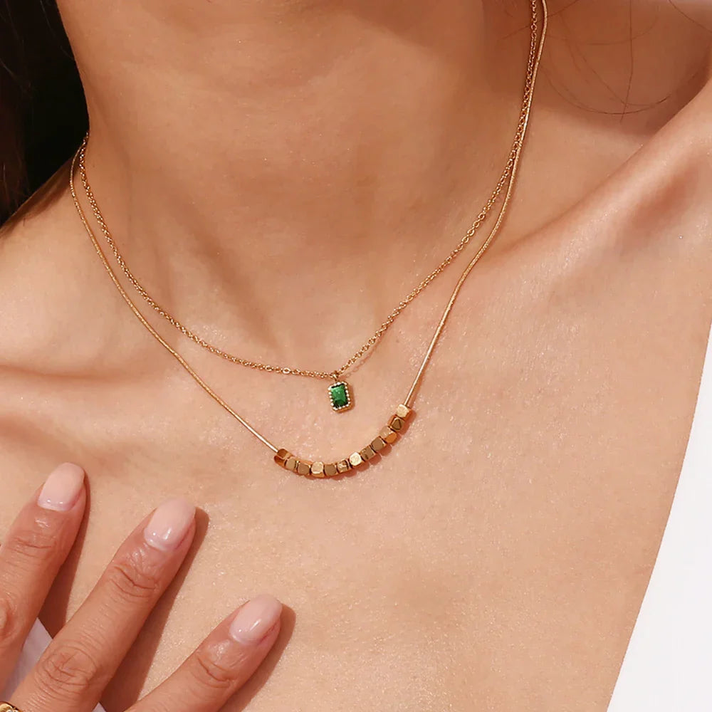 Colar Duplo Elegância Verde com Zircônia