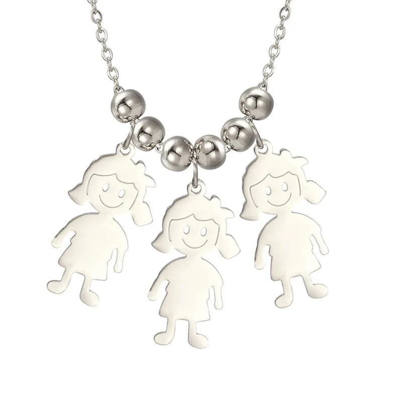 Stainless Steel Necklace Boy Girl Kids Pendant Necklace for Women Men Beads Chain Choker Family Jewelry Gift collares aesthethic