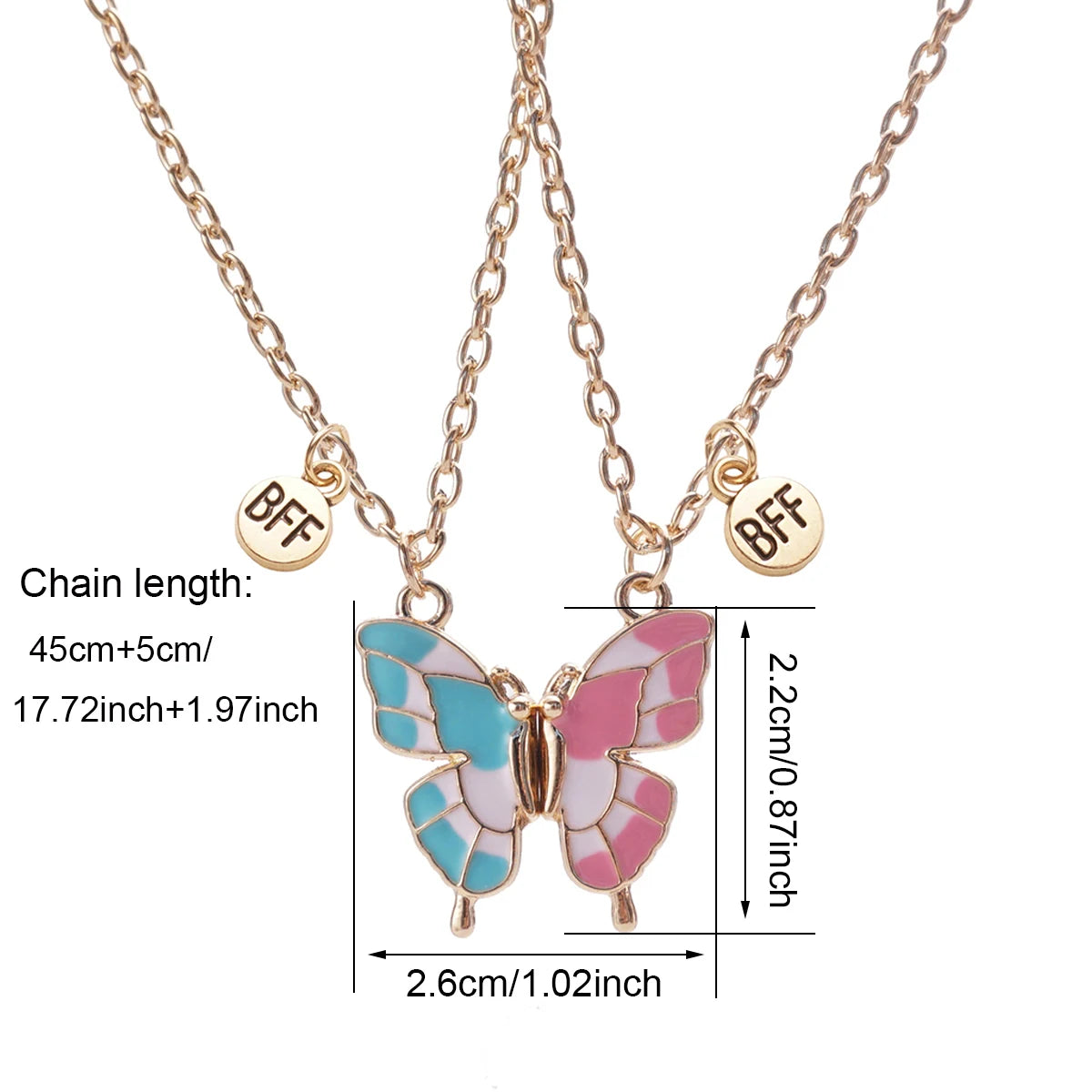 2 Pcs/set Best Friends Pendant Necklace For Woman Magnetic Adjustable Butterfly Lover Broken Heart Chain BFF Jewelry Gifts
