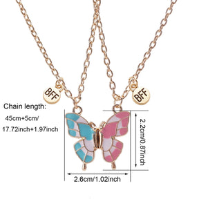 2 Pcs/set Best Friends Pendant Necklace For Woman Magnetic Adjustable Butterfly Lover Broken Heart Chain BFF Jewelry Gifts