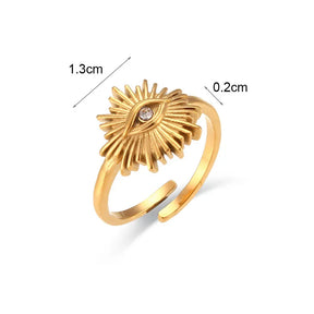 Anel Olho Dourado com Zircônia Ajustável