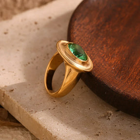 Anel Oval de Zircônia Verde em Aço Inoxidável 18k