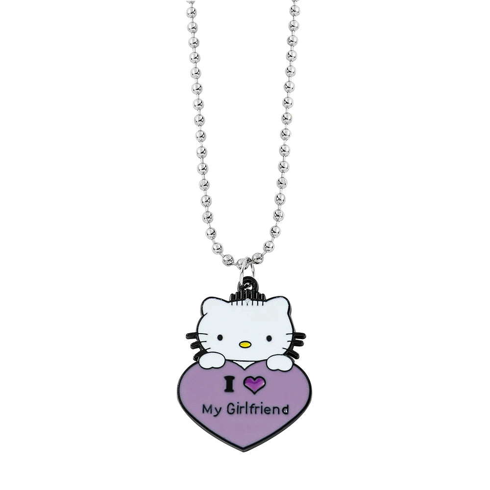 1 Pair Sanrio Hello Kitty Couple Necklace I Love My Girlfriend Boyfriend Pendant Necklace for Valentine's Day Gifts Accessories
