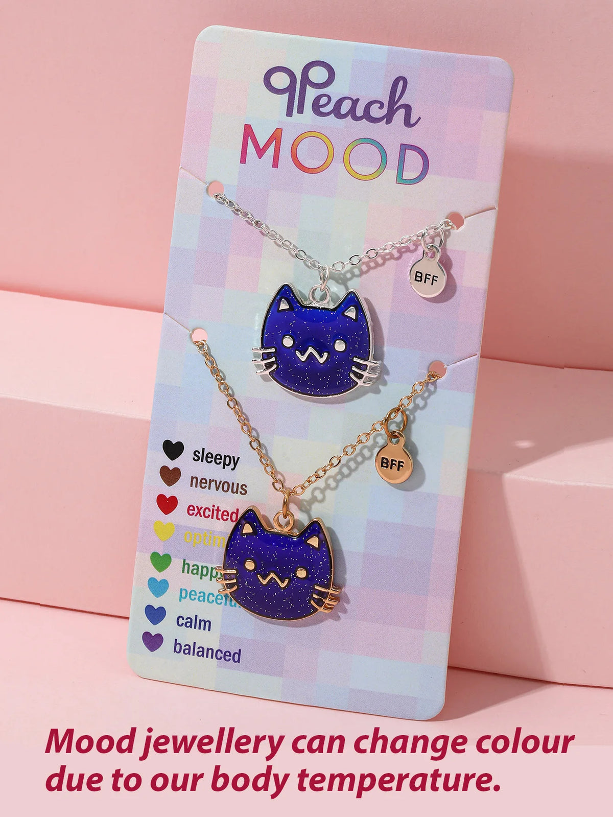 2Pcs/Set Cartoon Cat Butterfly Turtle Temperature-Sensitive Color Changing Pendants Girl Children's Friendship Gift Necklace