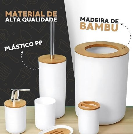 Kit Jogo Banheiro com 6 Peças Bambu com 15%OFF na Primeira Compra + Frete Grátis - 3 X Sem Juros Cartão