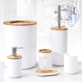 Kit Jogo Banheiro com 6 Peças Bambu com 15%OFF na Primeira Compra + Frete Grátis - 3 X Sem Juros Cartão