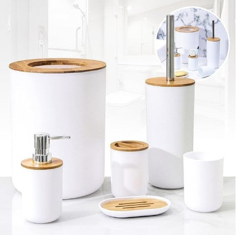 Kit Jogo Banheiro com 6 Peças Bambu com 15%OFF na Primeira Compra + Frete Grátis - 3 X Sem Juros Cartão