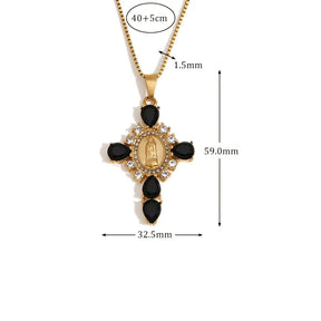 Colar Cruz Virgem Maria com Zircônia e Aço Inoxidável