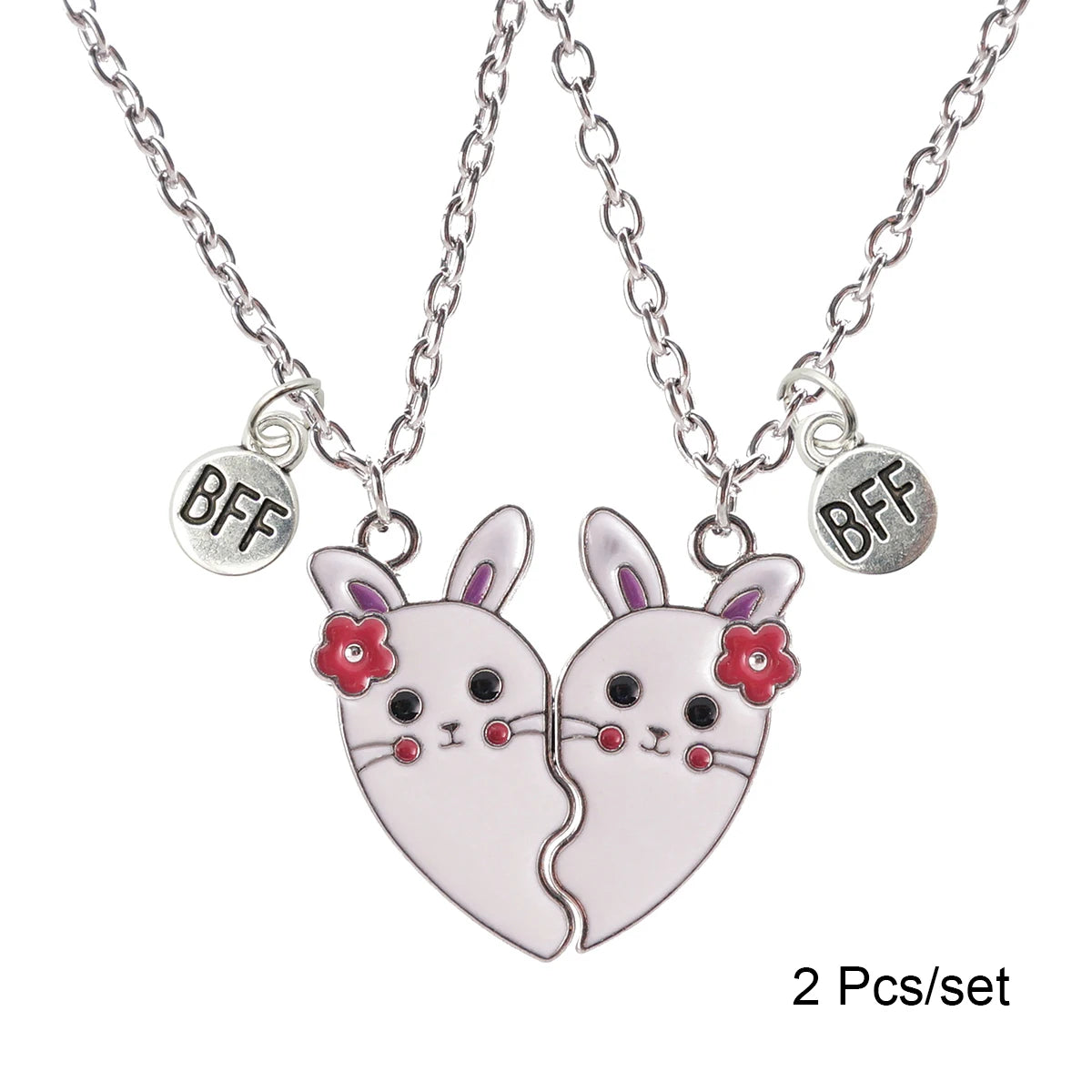 2 Pcs/set Best Friends Pendant Necklace For Woman Magnetic Adjustable Rainbow Daisy Lover Broken Heart Chain BFF Jewelry Gifts