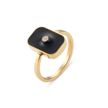 Anel Geométrico Vintage com Zircônia e Esmalte Preto