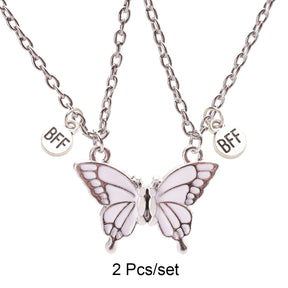 2 Pcs/set Best Friends Pendant Necklace For Woman Magnetic Adjustable Butterfly Lover Broken Heart Chain BFF Jewelry Gifts