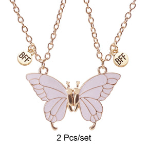 2 Pcs/set Best Friends Pendant Necklace For Woman Magnetic Adjustable Butterfly Lover Broken Heart Chain BFF Jewelry Gifts
