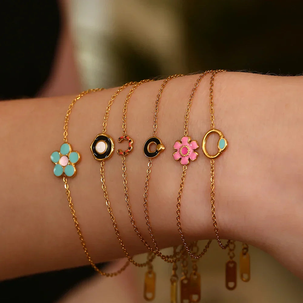 Pulseira Encanto Flor Esmaltada Burnetts Joias
