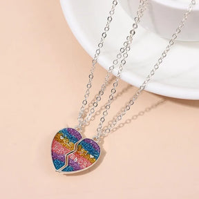 2Pcs/Set New Fashion Colorful Heart Pendant Necklace for Girl Cartoon Love Pendants Best Friend Shared Jewelry BFF Gifts